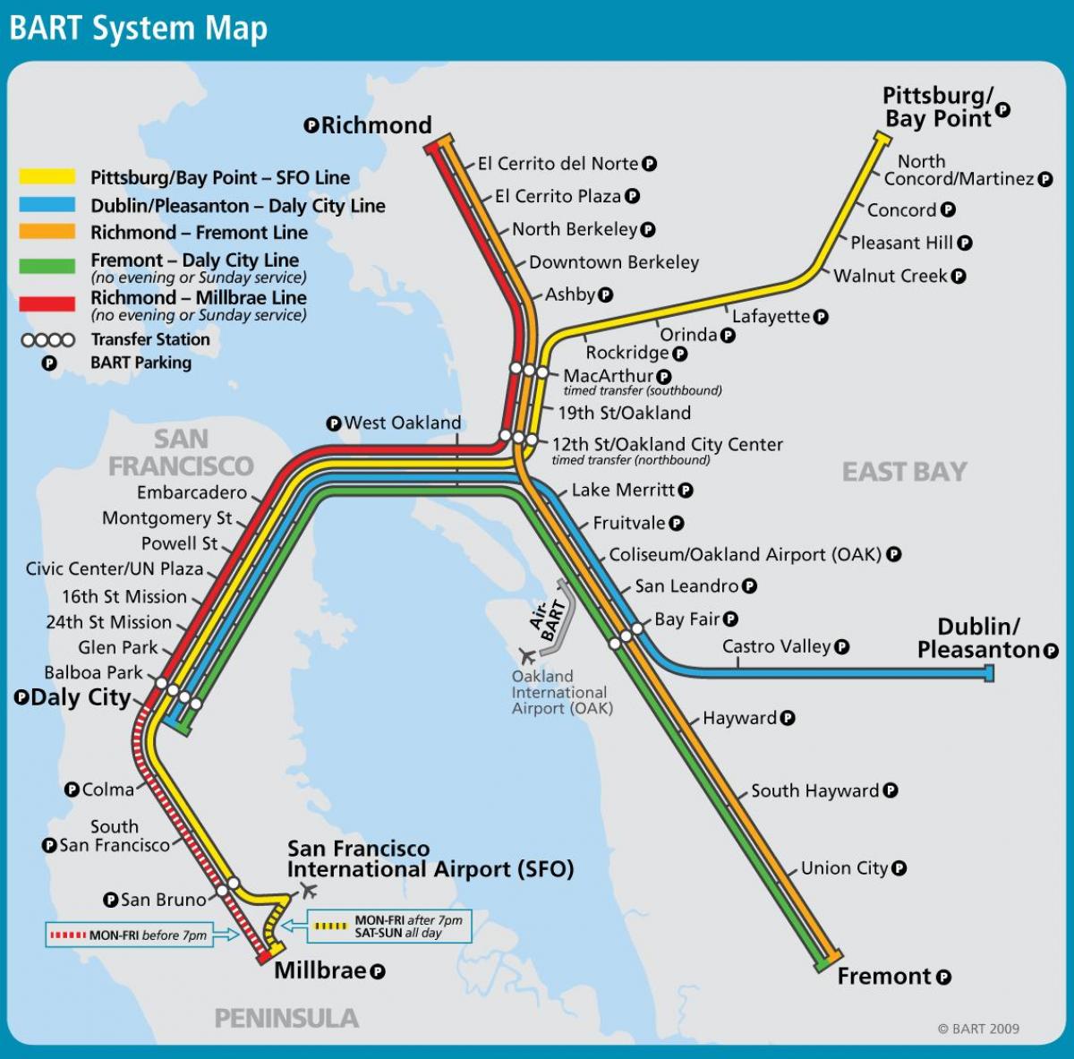 San Francisco bart sistem zemljevid