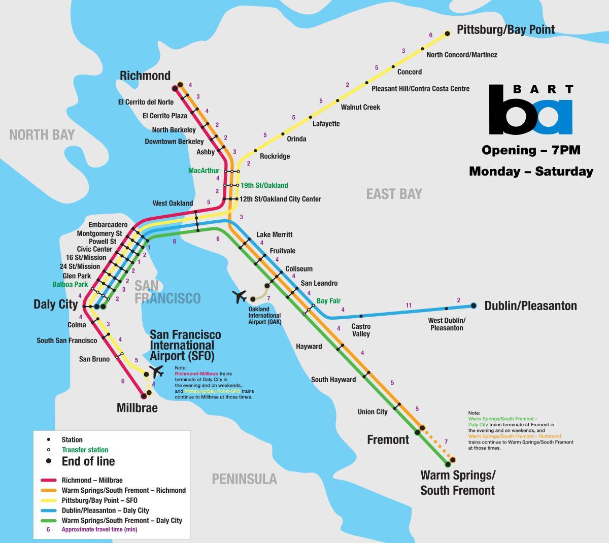bart sistem San Francisco zemljevid