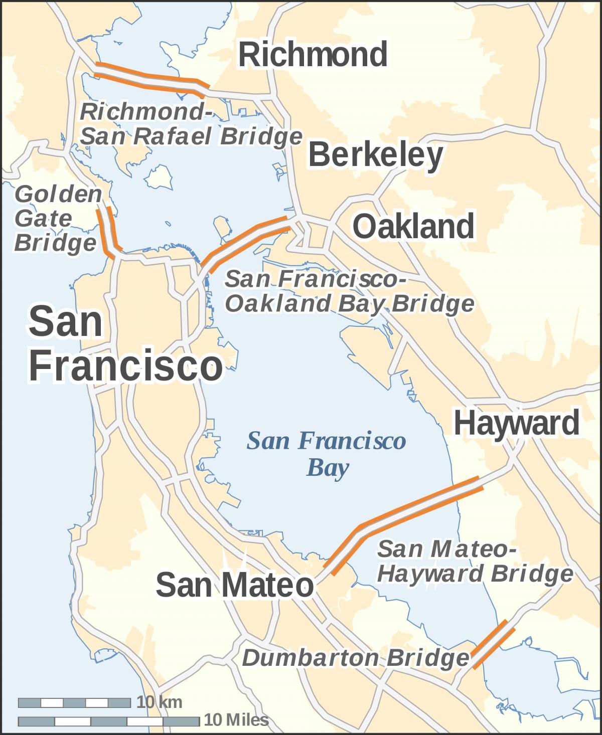 Zemljevid bay area mostov