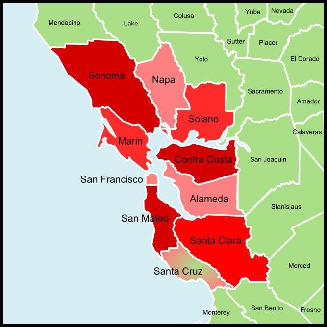 San Francisco bay area občine zemljevid