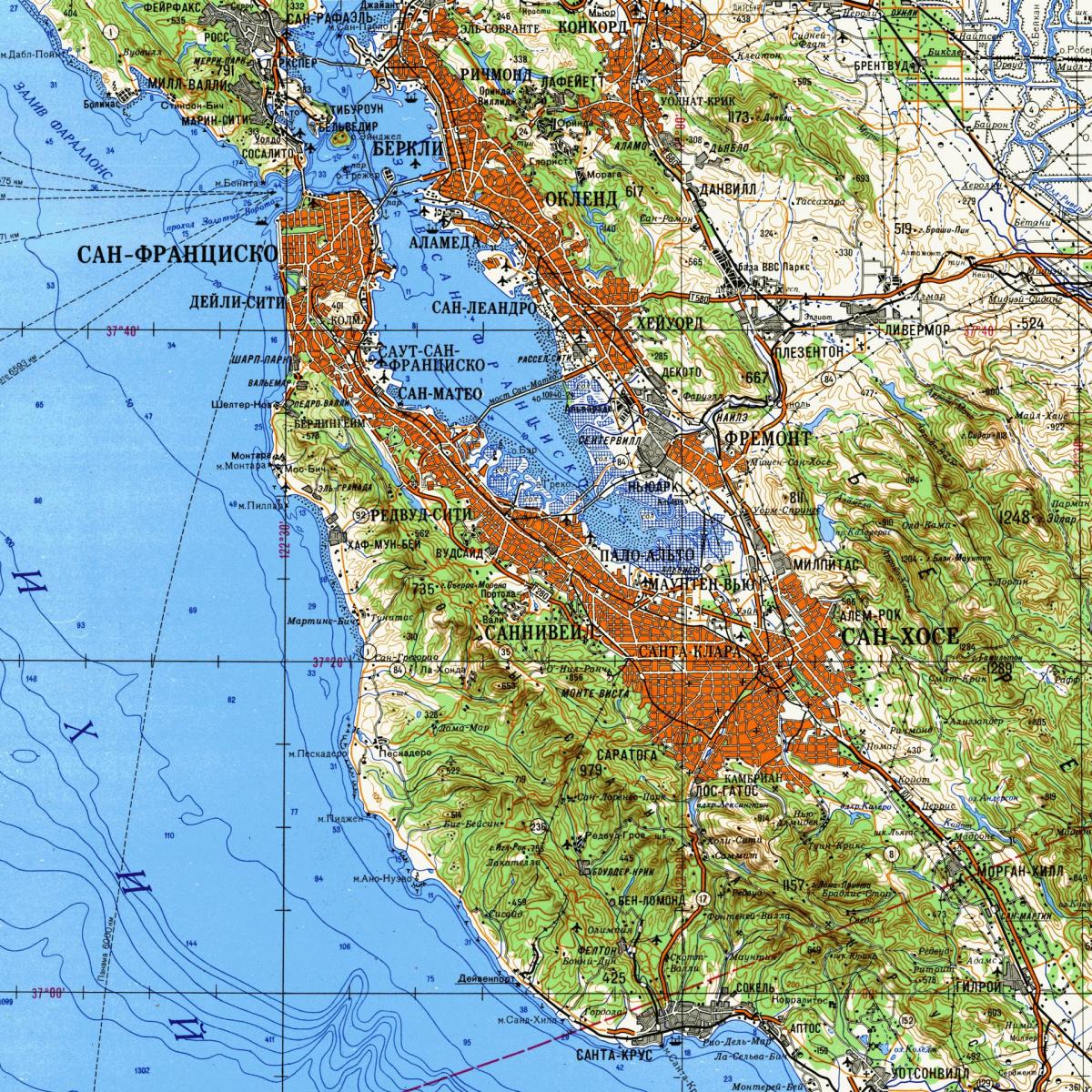 San Francisco bay area topografskih zemljevidov