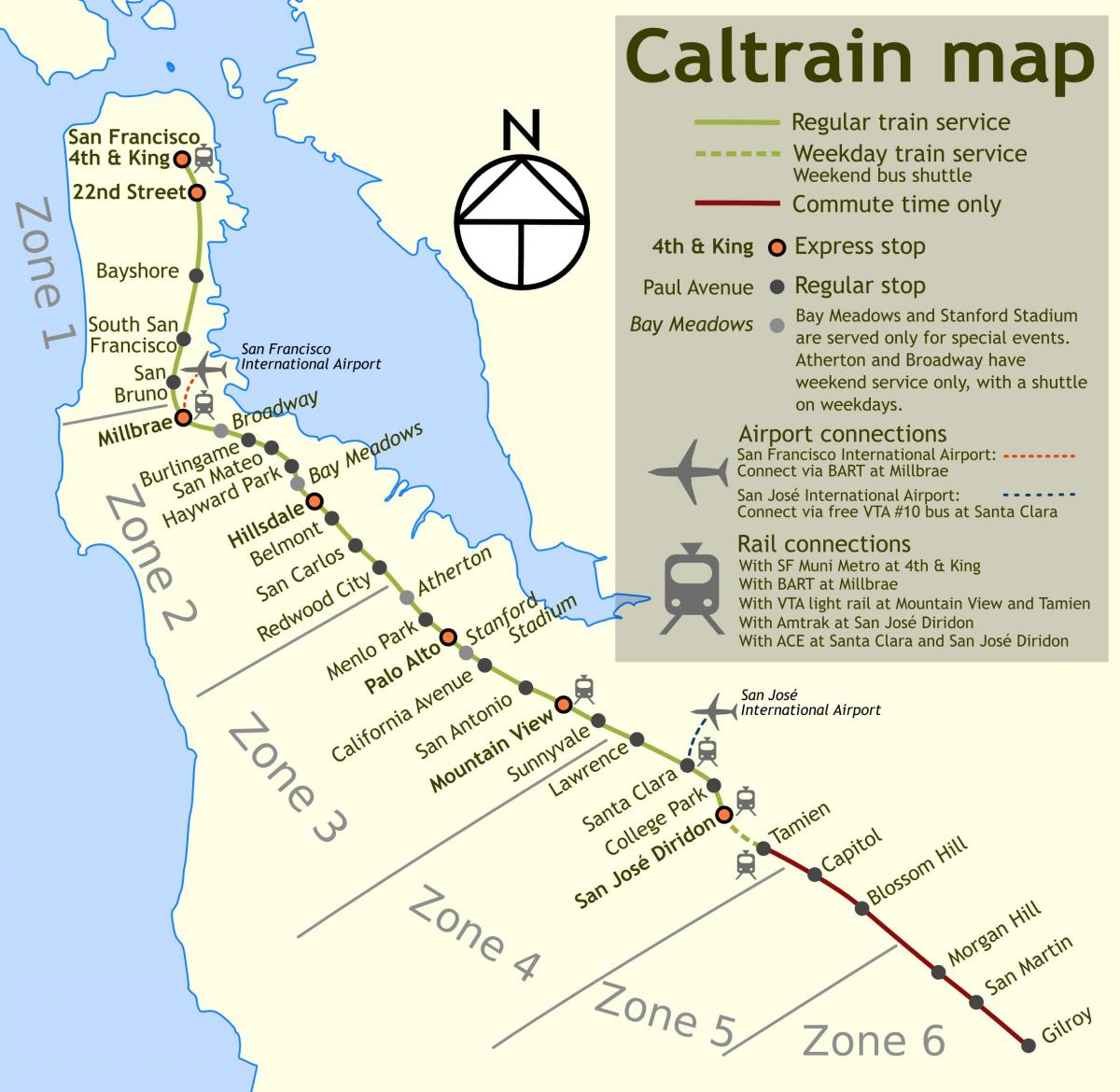 caltrain ustavi zemljevid