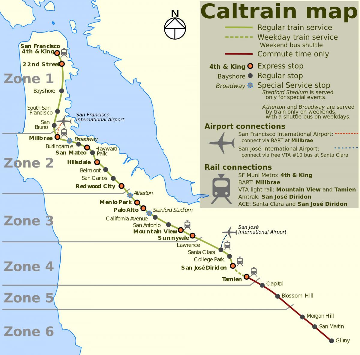 San Francisco caltrain zemljevid