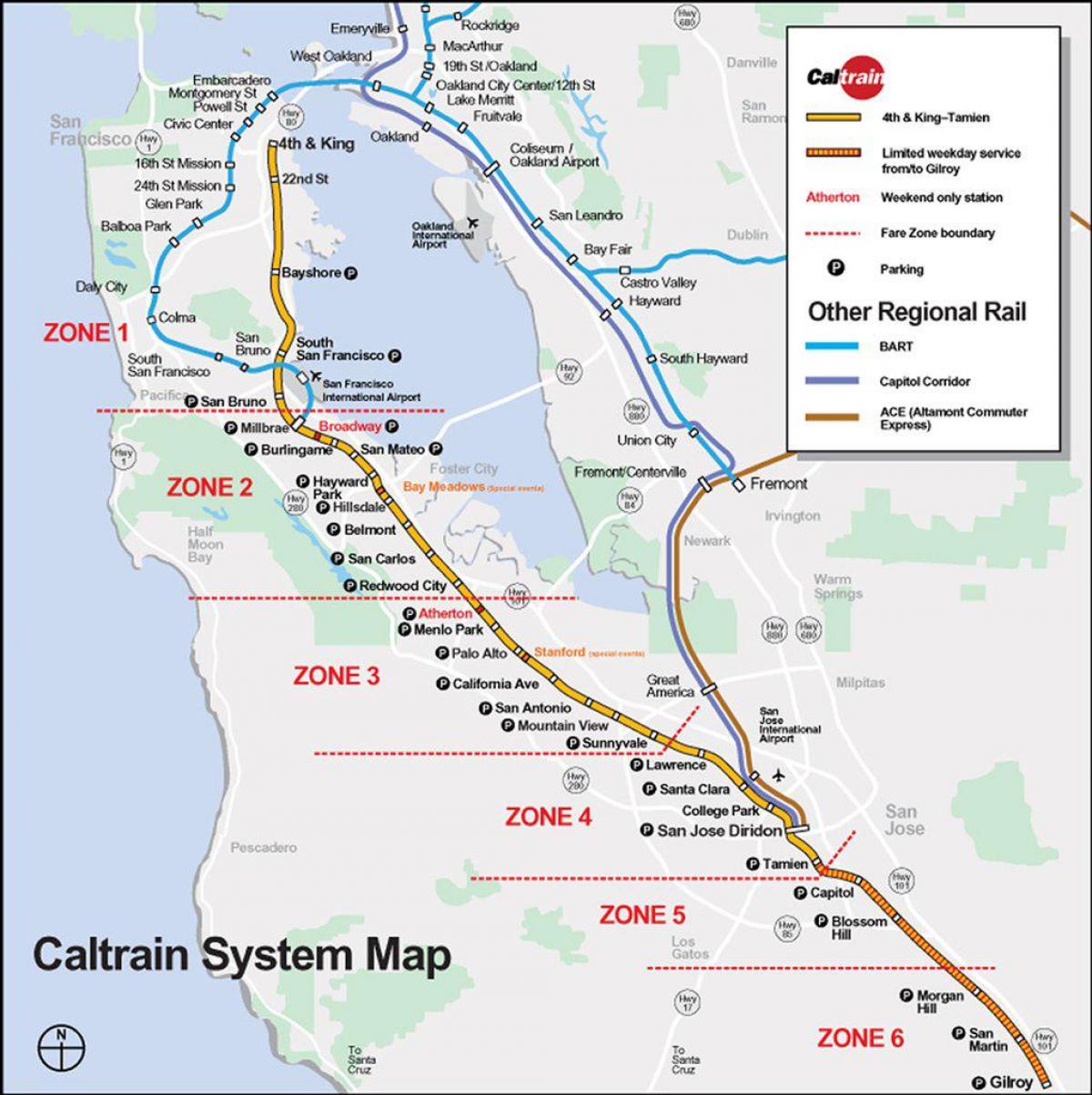 caltrain poti zemljevid