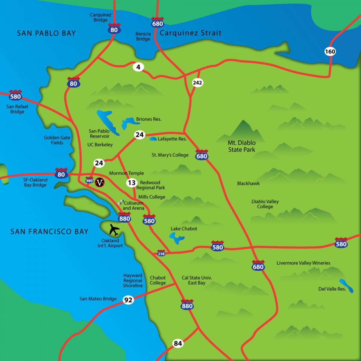 zemljevid east bay area ca