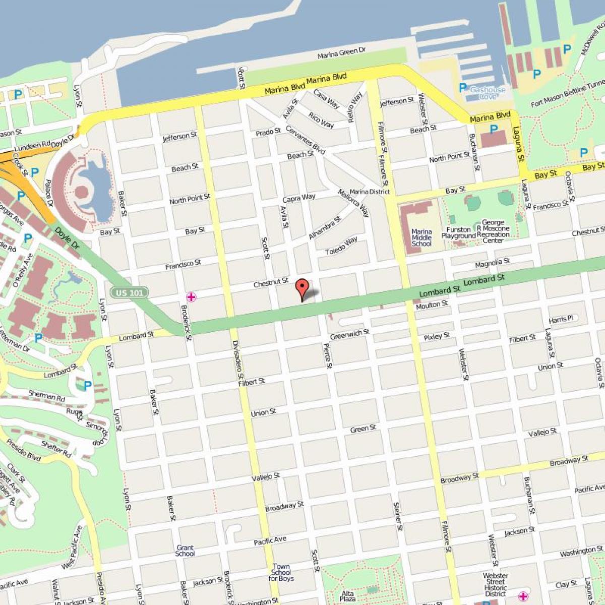 Zemljevid lombard street, San Francisco