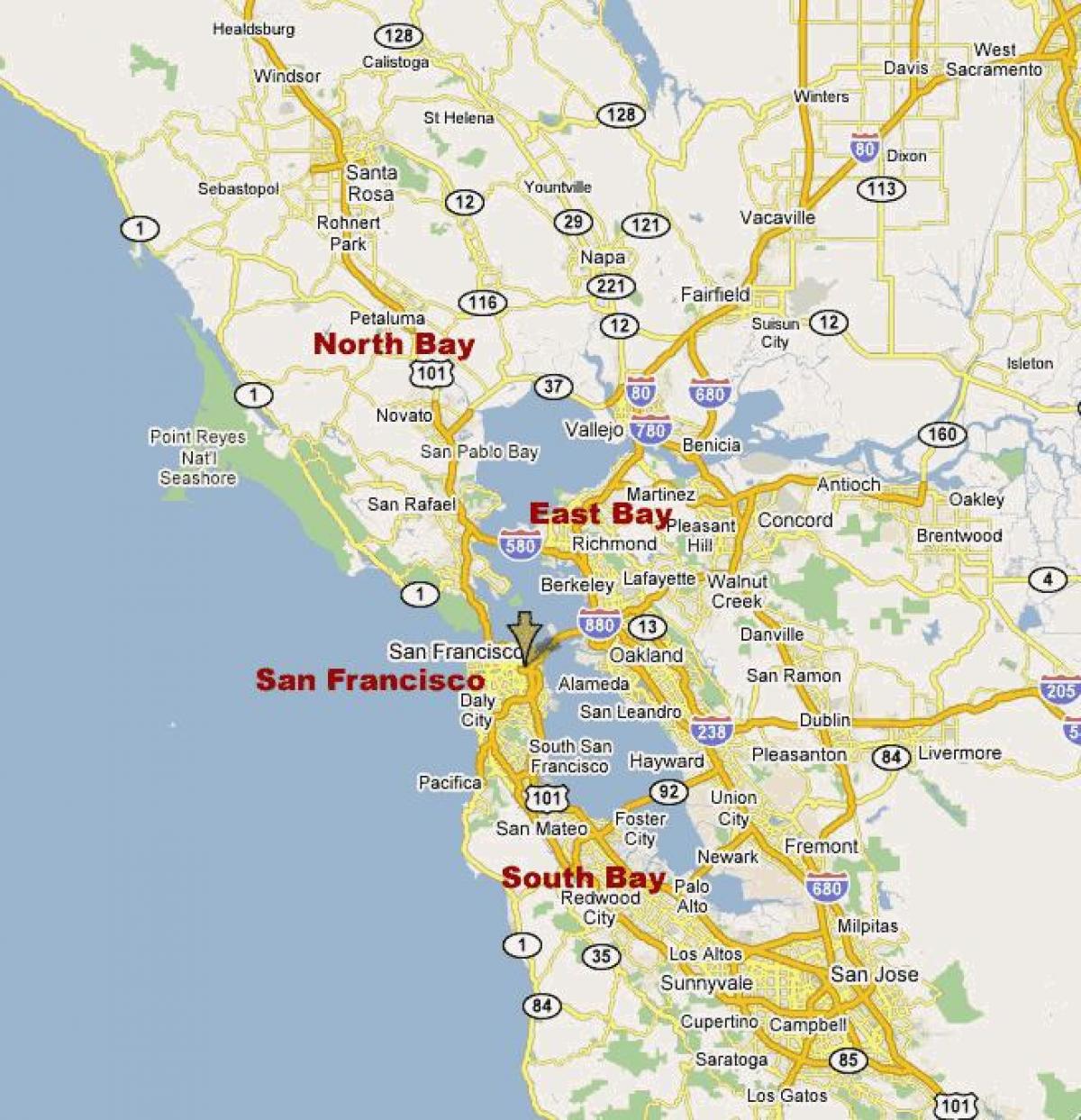 severni kaliforniji bay area zemljevid