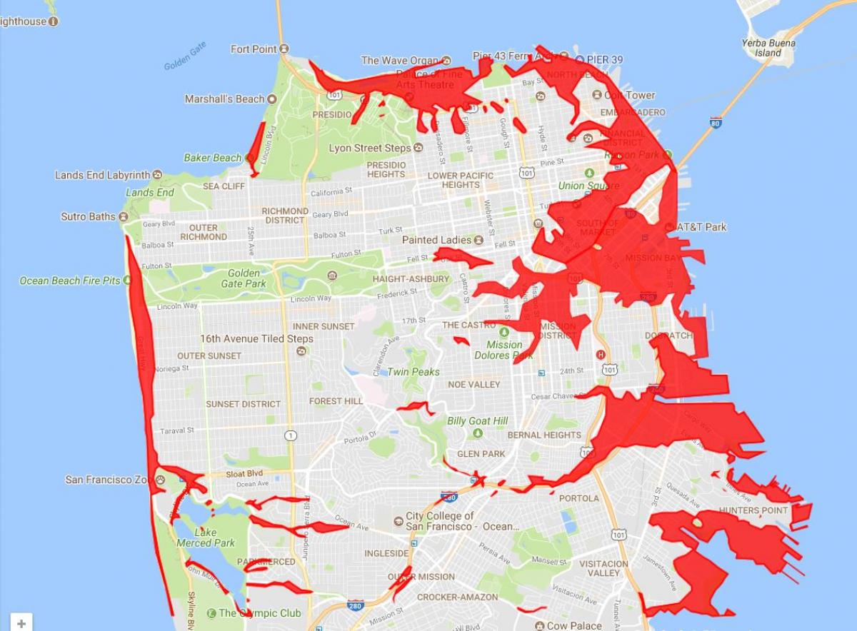 San Francisco področjih, da bi se izognili zemljevid