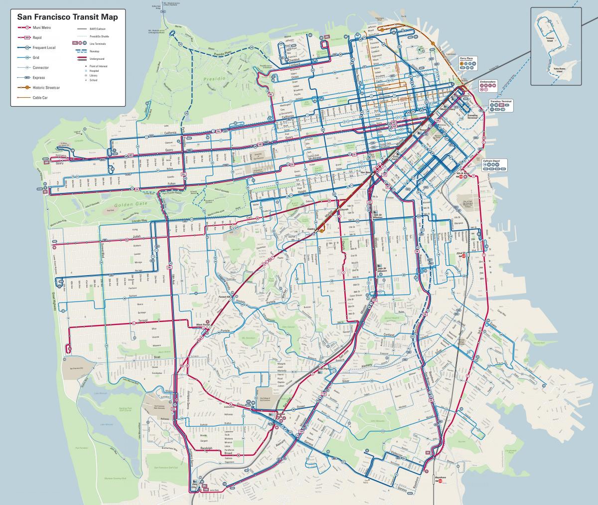 San Francisco avtobusne linije zemljevid
