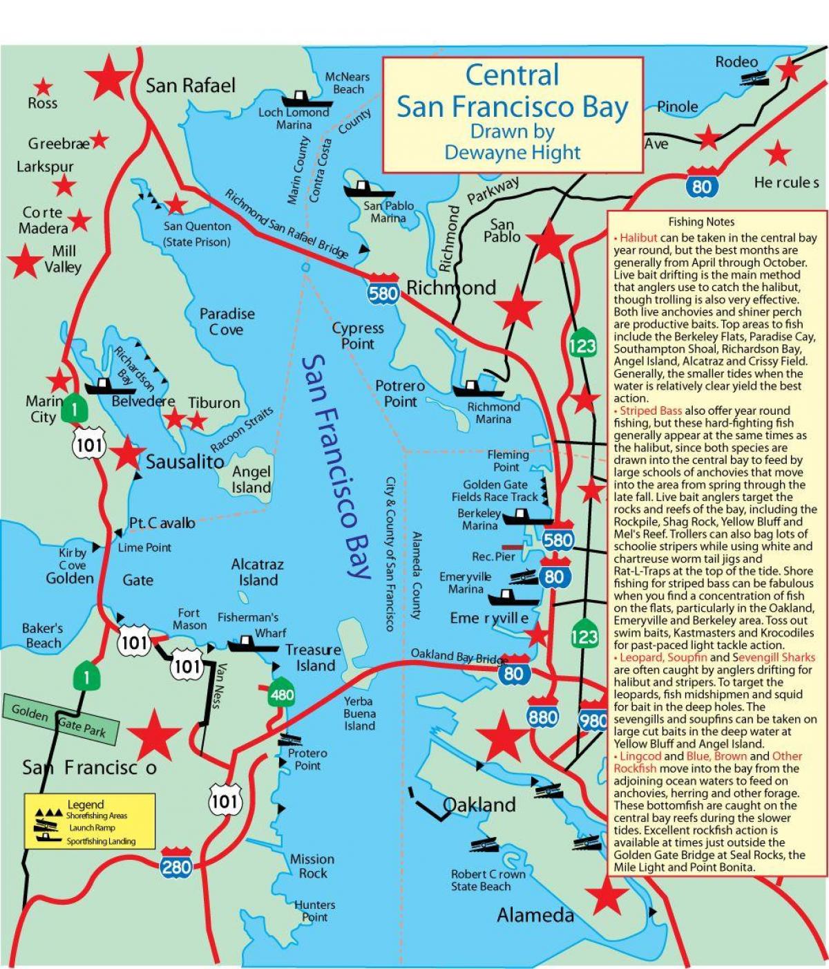 Zemljevid San Francisco bay ribolov 