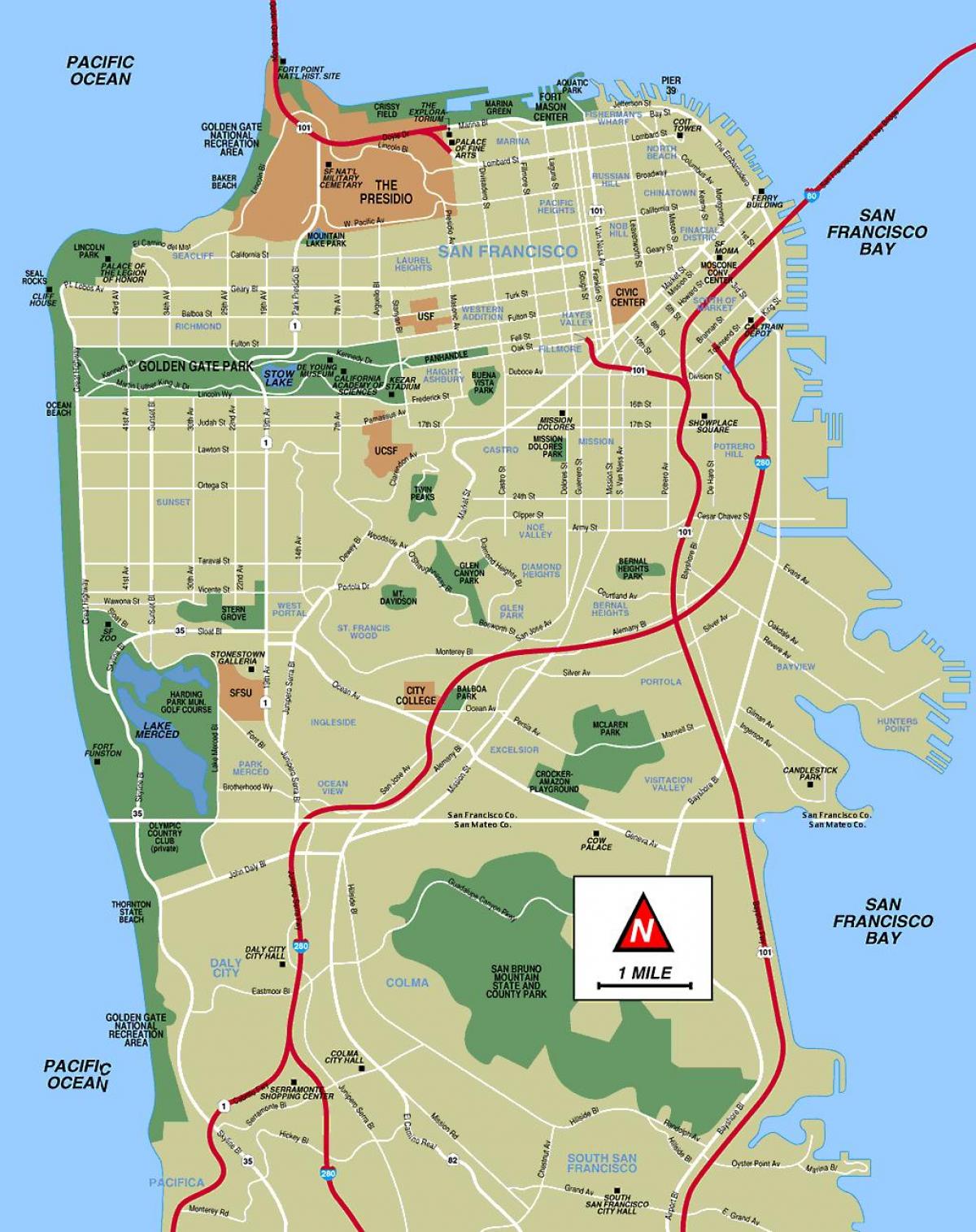Zemljevid San Francisco brez povezave
