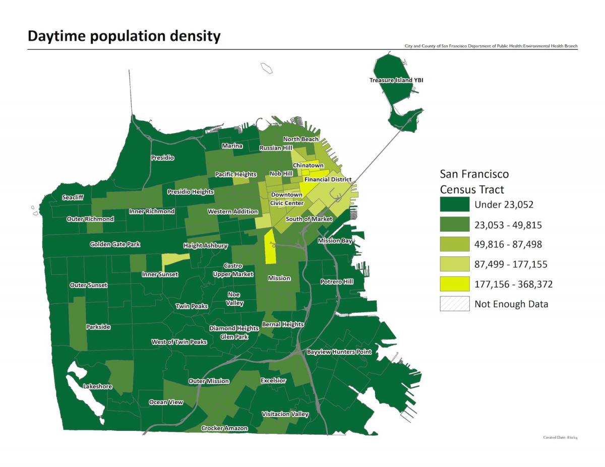 Zemljevid San Francisco gostota prebivalstva