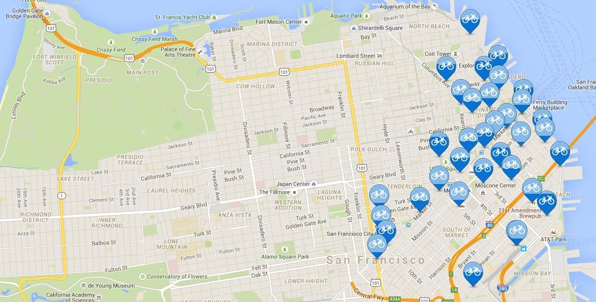 Zemljevid San Francisco kolo delež
