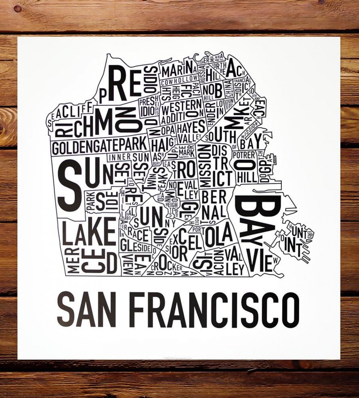 Zemljevid San Francisco z okolico umetnosti