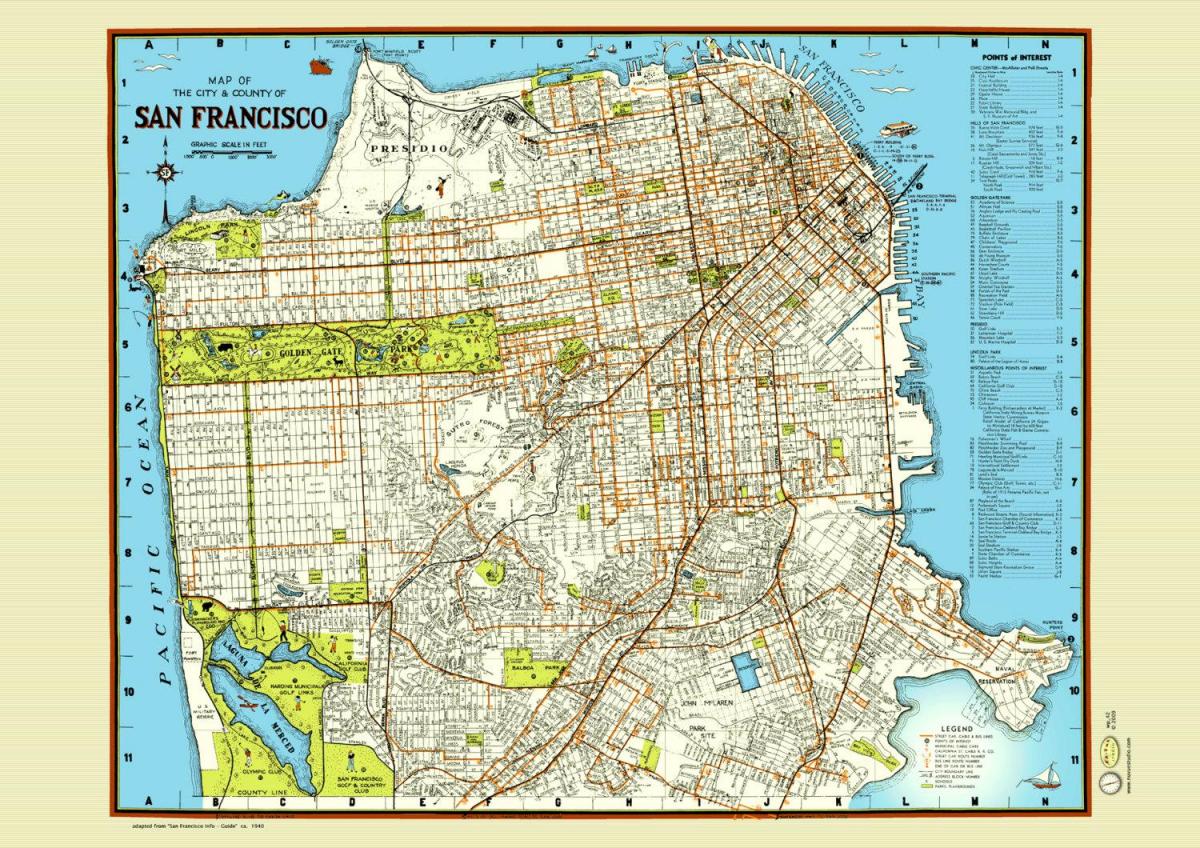 Zemljevid San Francisco street plakat