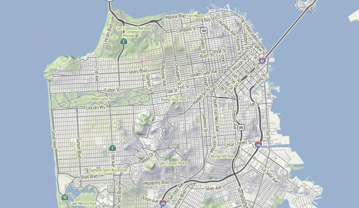 Zemljevid San Francisco teren