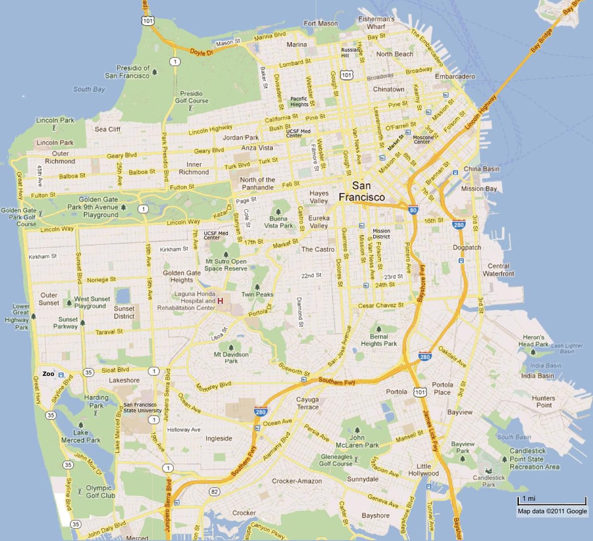 San Francisco znamenitosti zemljevid