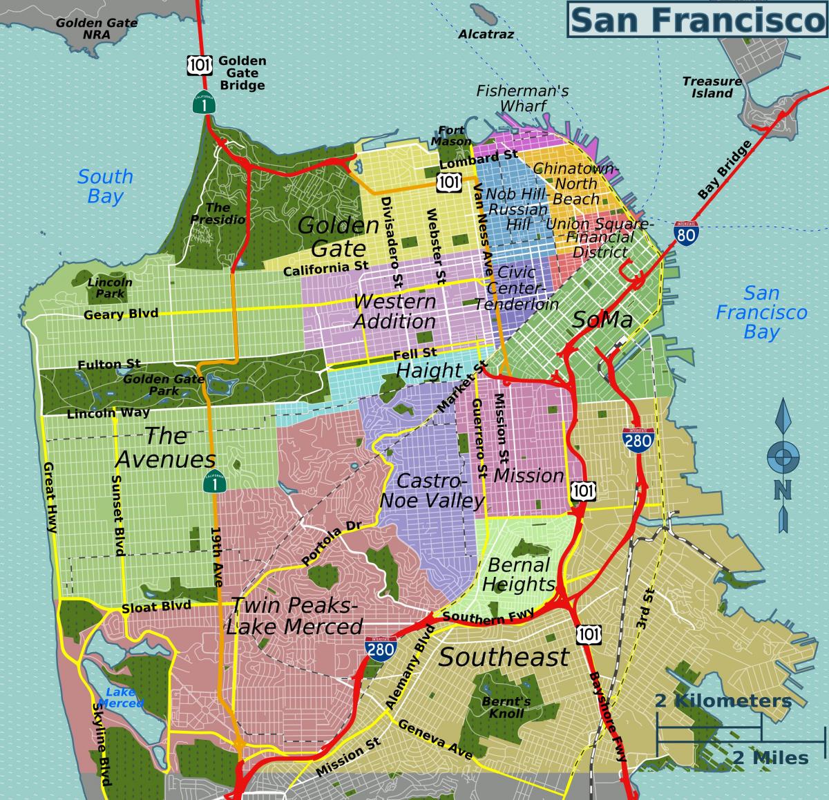 ulici zemljevid San Francisco, kalifornija