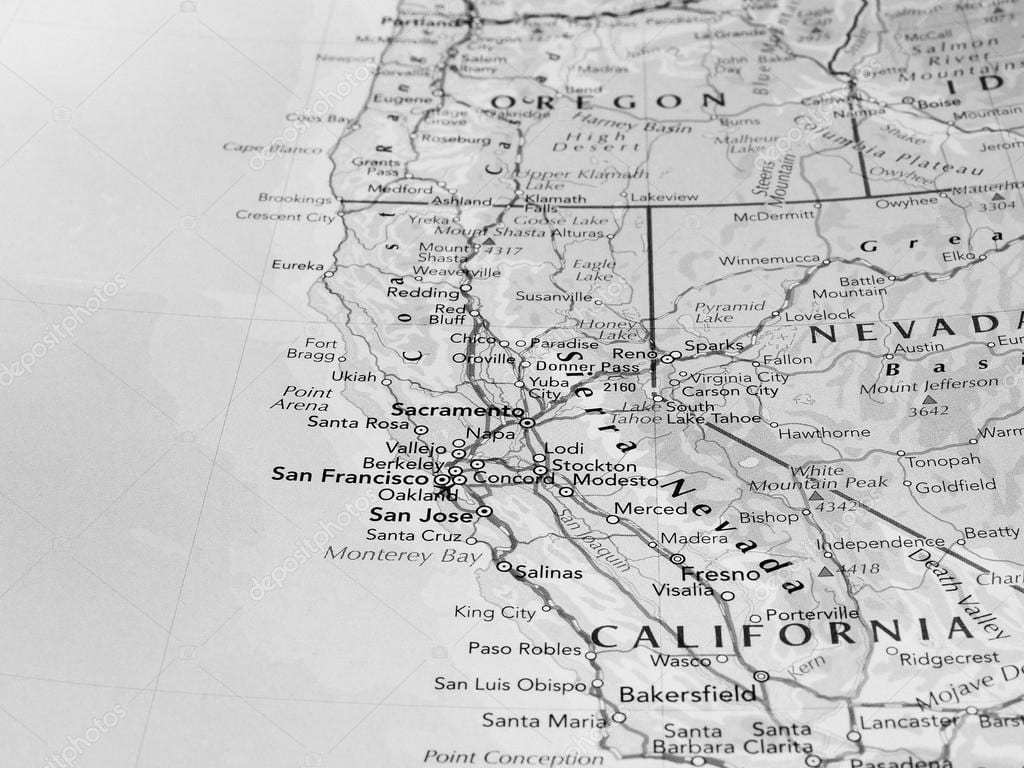 črna in bela zemljevid San Francisco