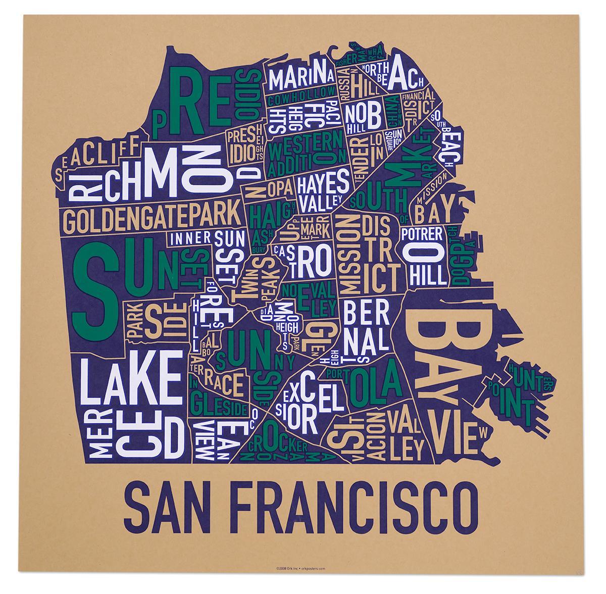 San Francisco soseski zemljevid plakat