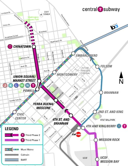osrednji podzemne železnice San Francisco zemljevid