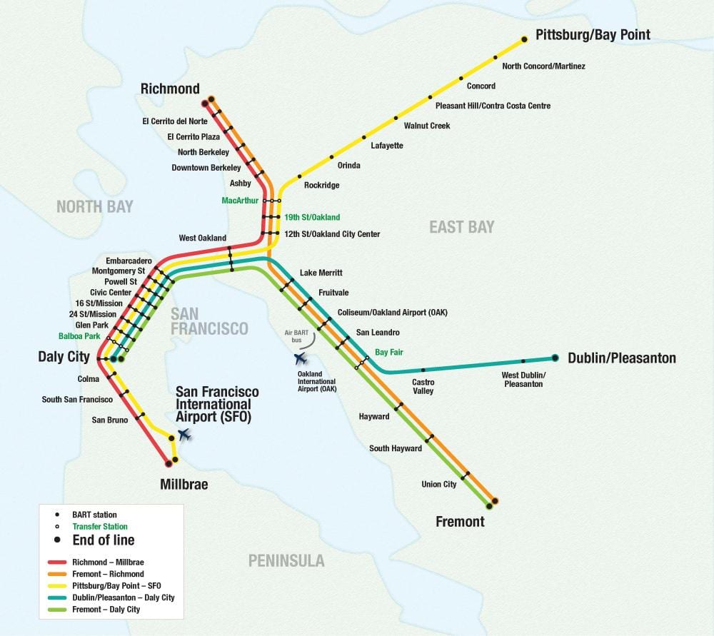 San Francisco letališče bart zemljevid