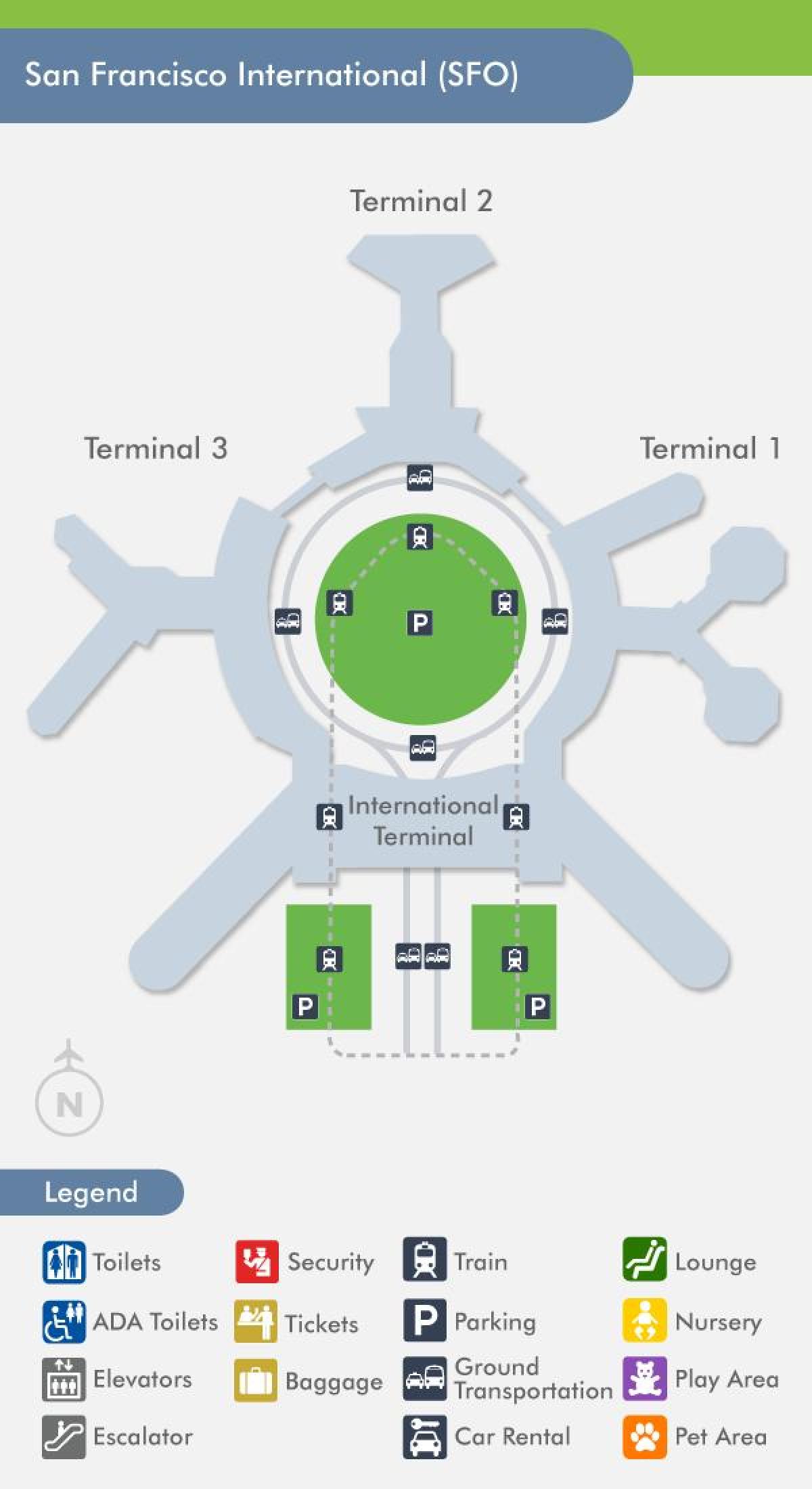 Zemljevid SFO letališki terminal 1