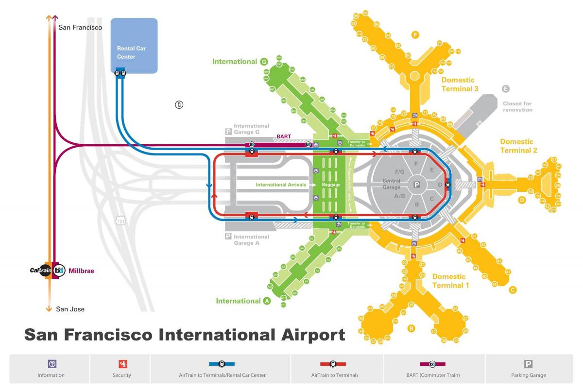 San Francisco letališče najem avtomobila zemljevid