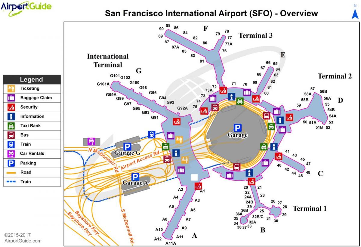 SFO mednarodno letališče zemljevid