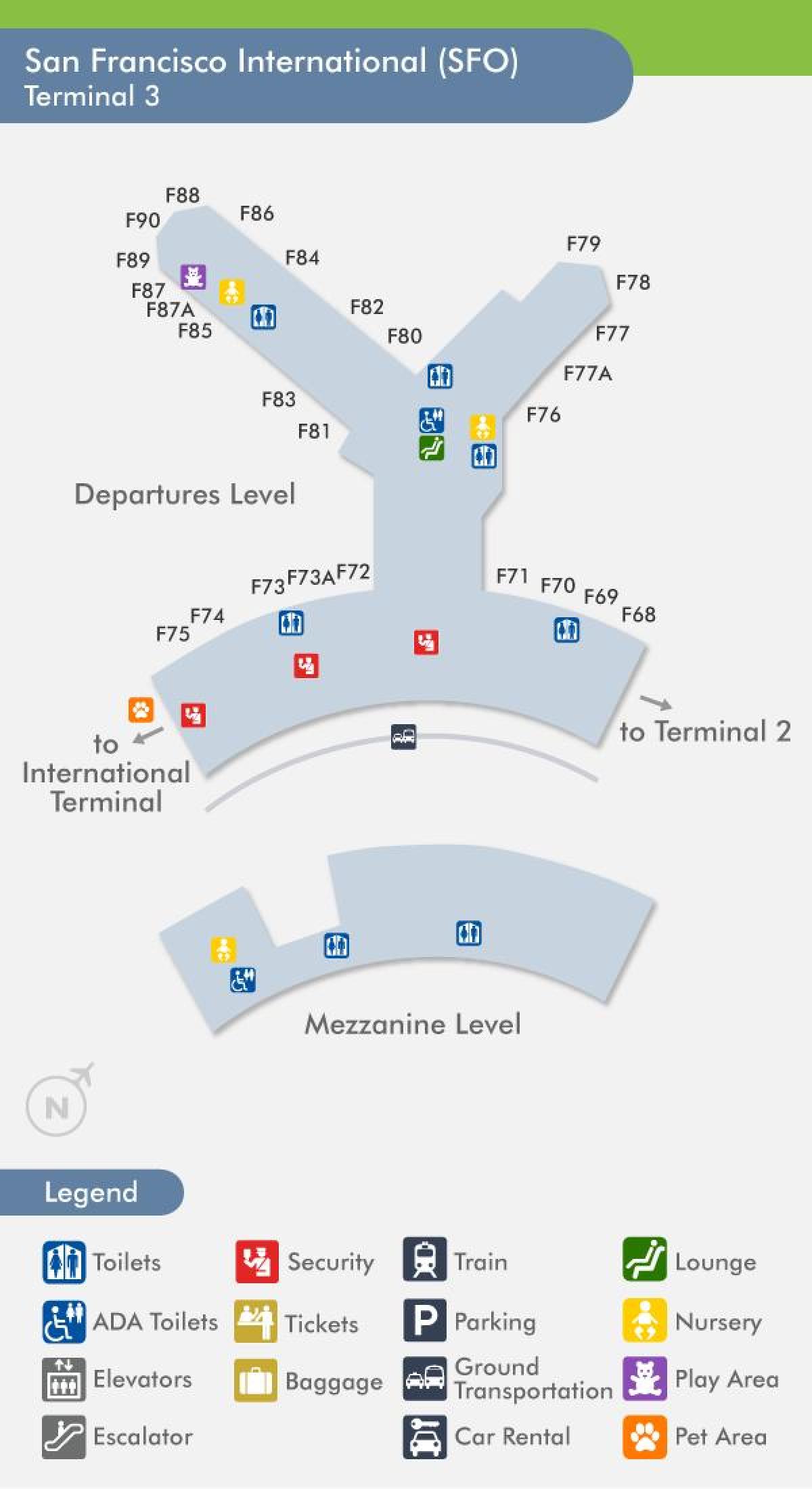 SFO zemljevid letališča terminal 3