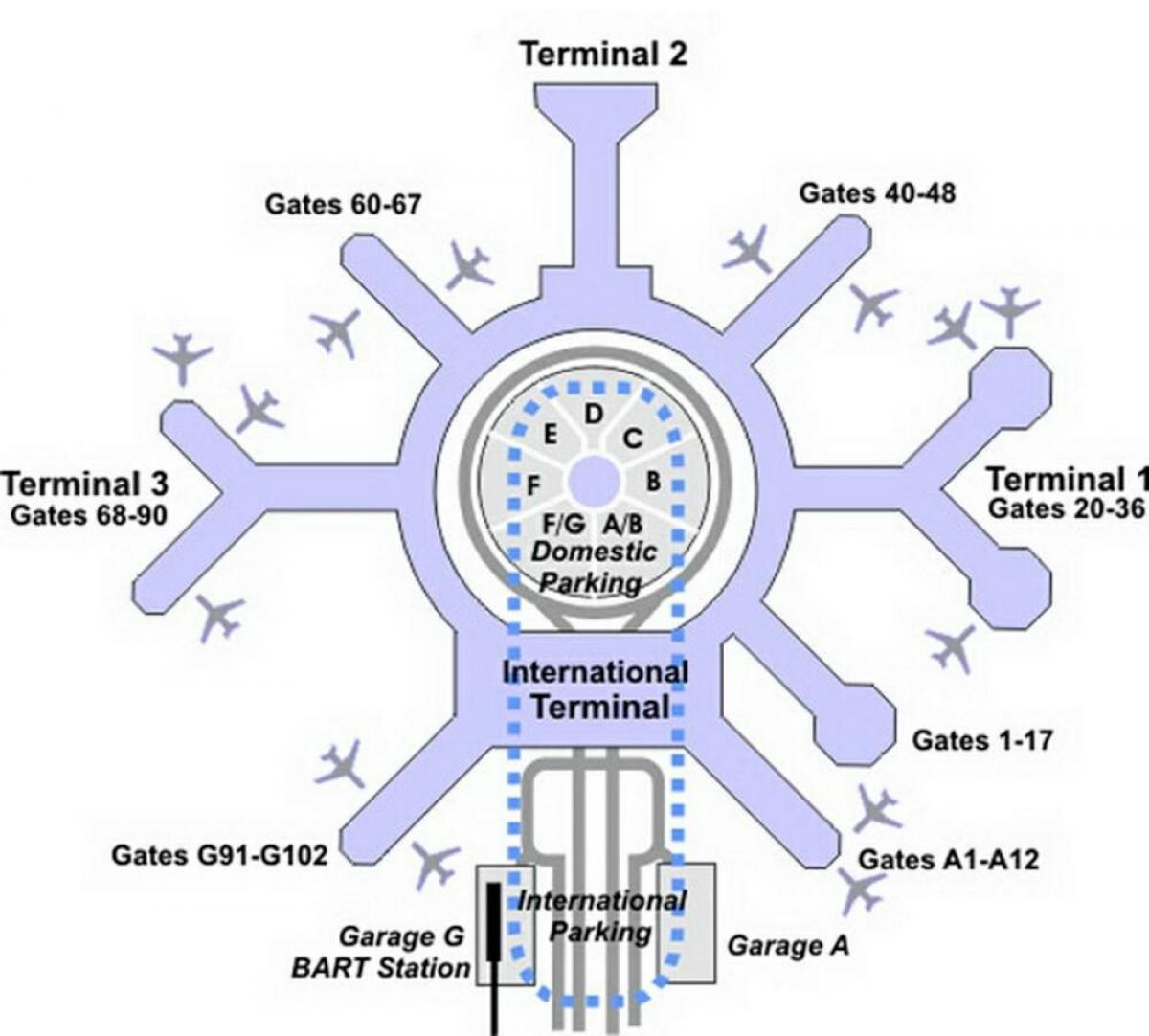 Zemljevid SFO terminal g