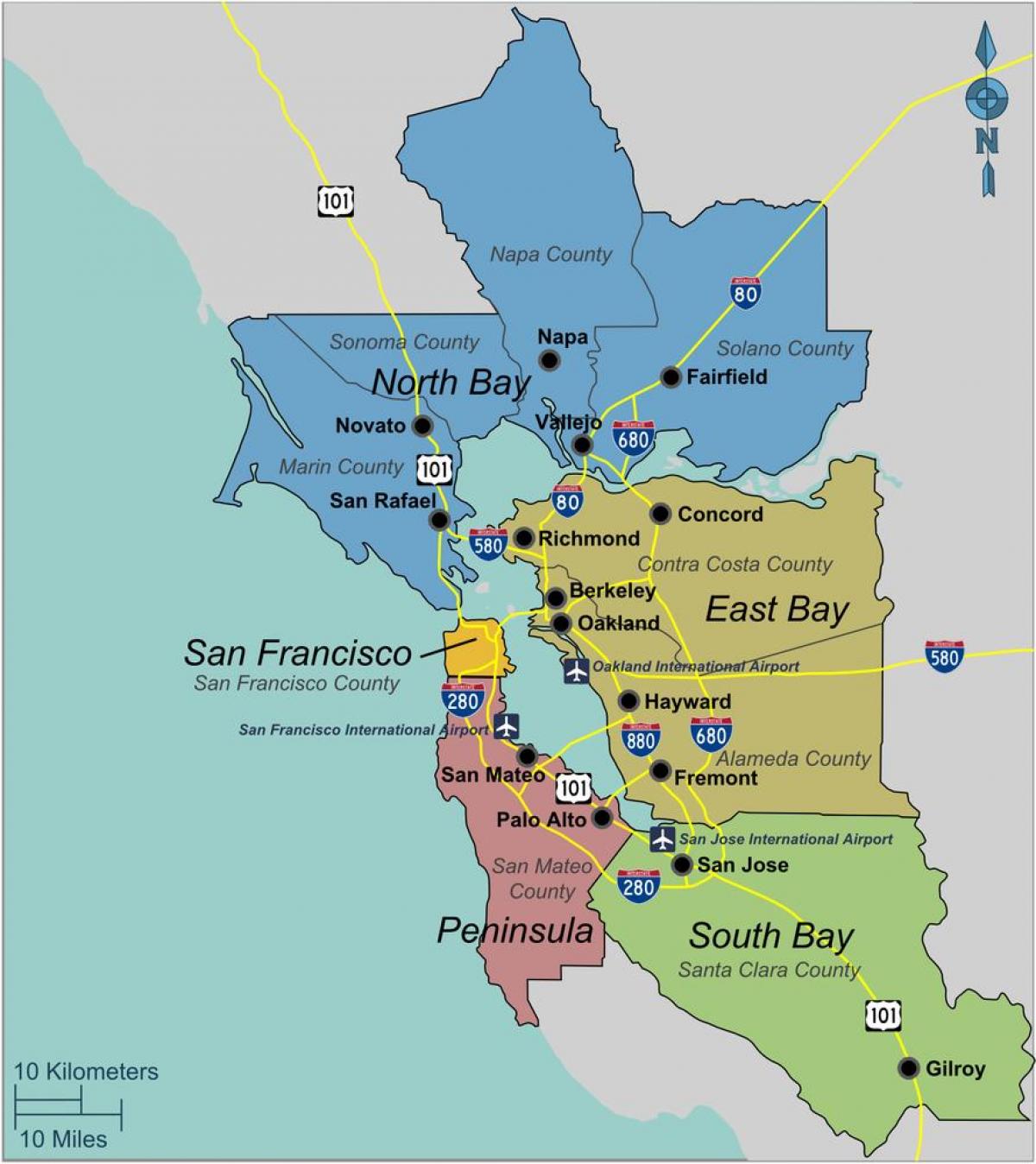 zemljevid south San Francisco bay area