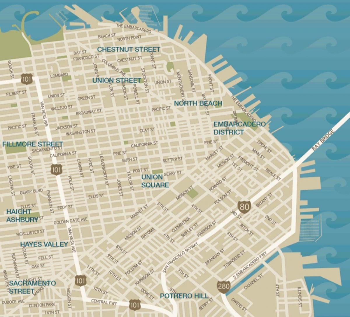 zemljevid centru San Francisca unije kvadrat