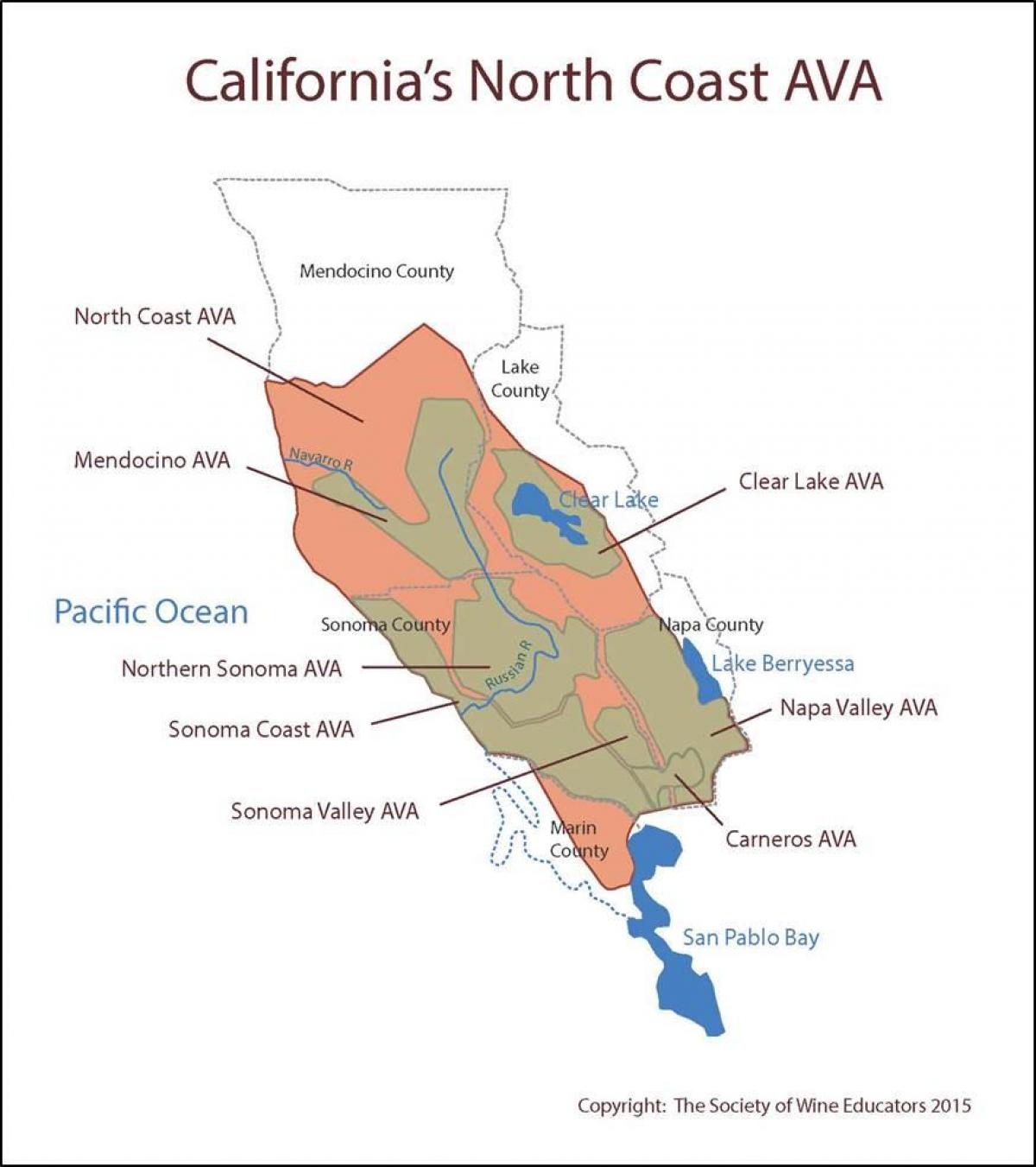 Zemljevid kaliforniji obali severno od San Francisca