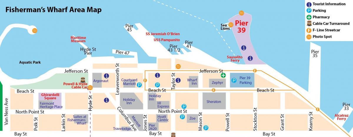 zemljevid San Francisco ribič wharf območje