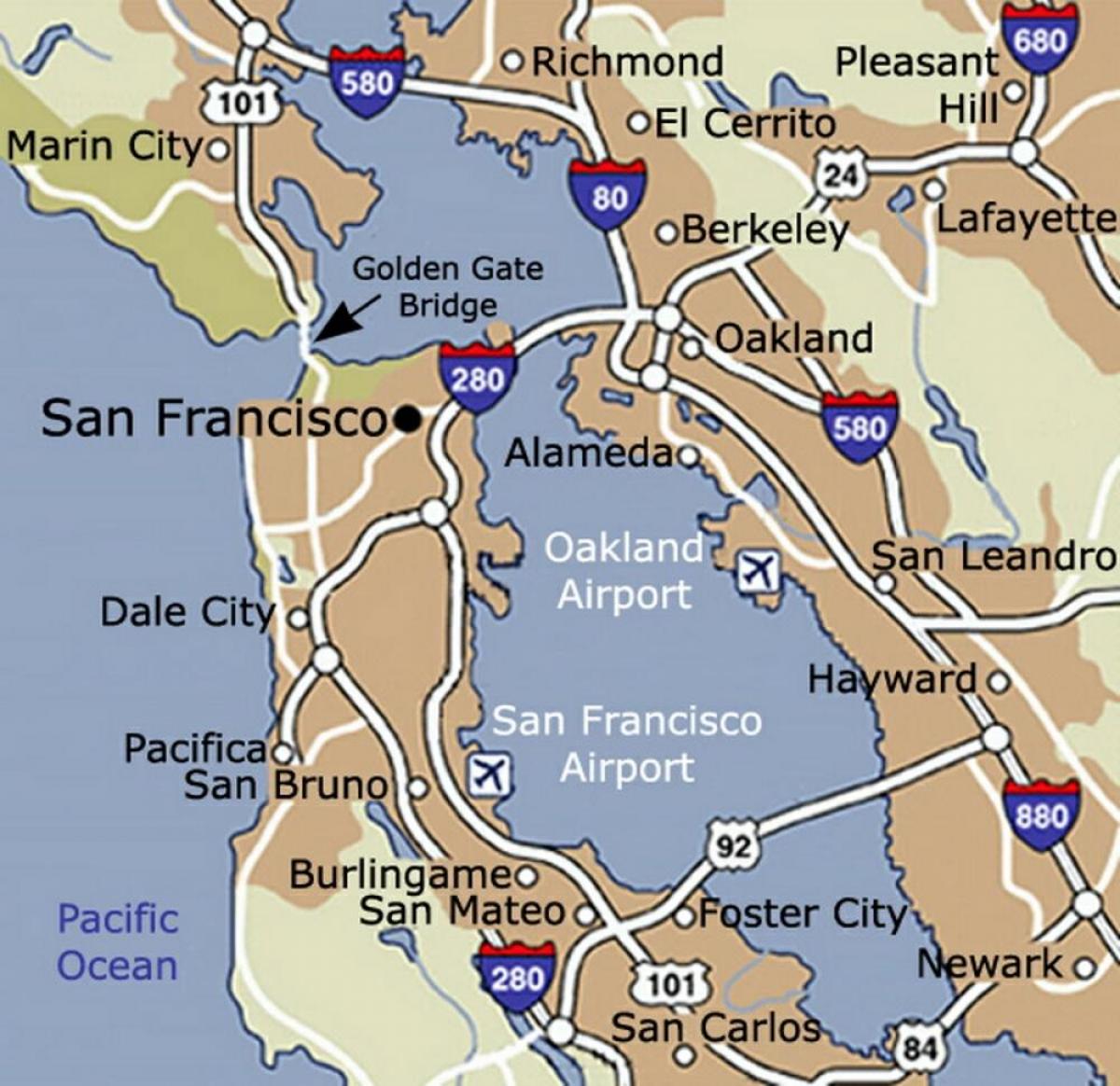 Zemljevid San Francisco letališče in okolici