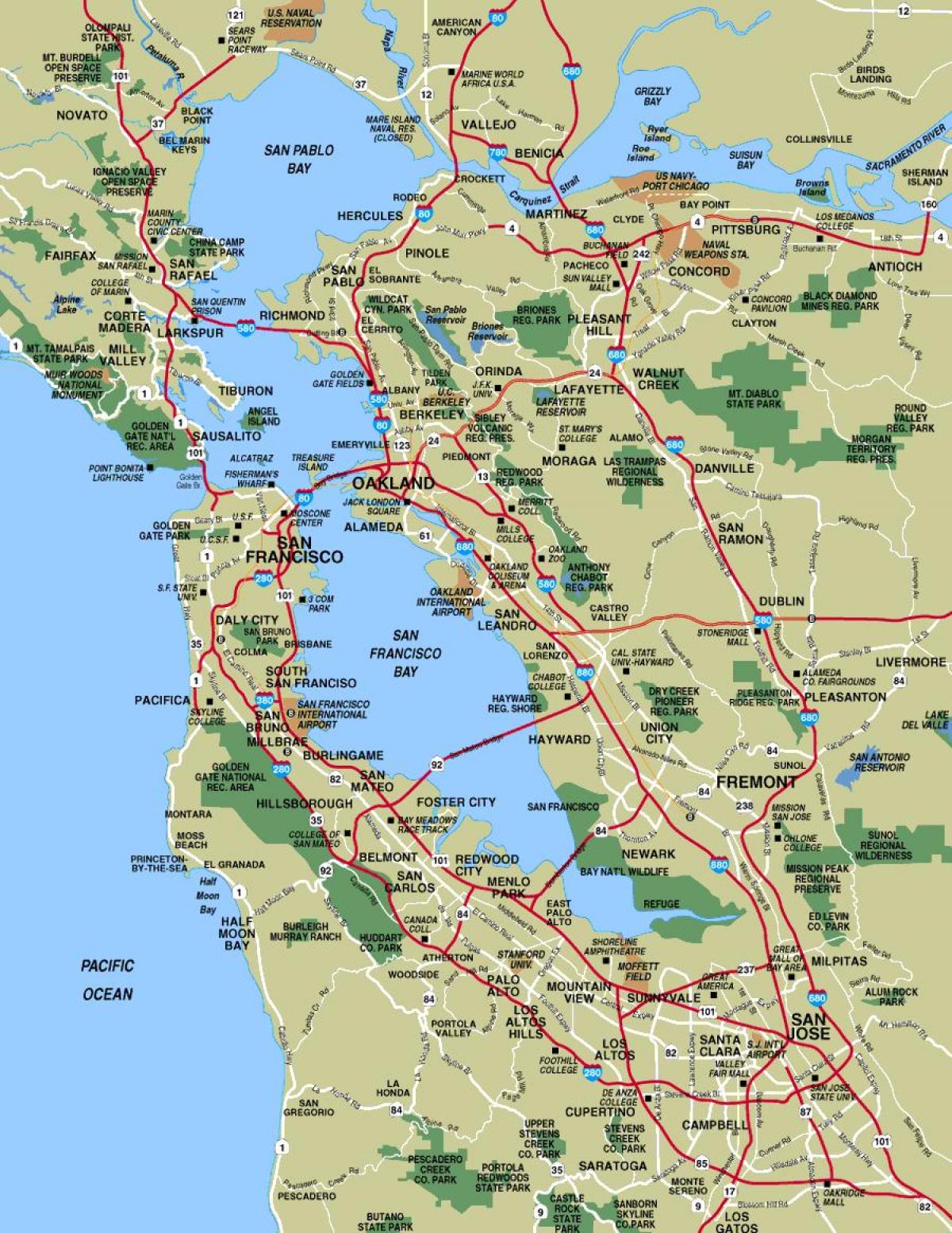 Zemljevid San Francisco območje mesta