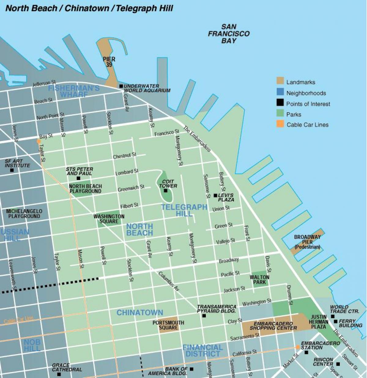 Zemljevid severne plaže San Francisco