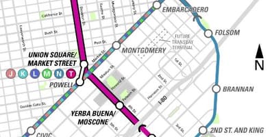 Osrednji podzemne železnice San Francisco zemljevid