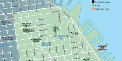 Zemljevid severne plaže San Francisco